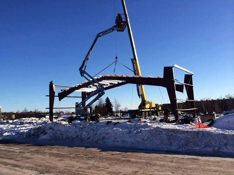 Construction of a building frame.