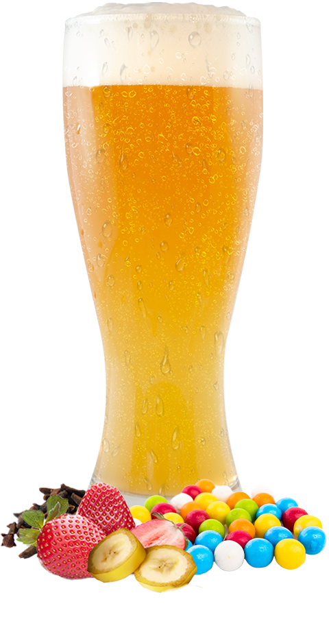Hefeweizen glass with ingredients at the bottom.